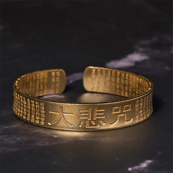 Buddha Stones Great Compassion Mantra Copper Brass Luck Power Bracelet Bangle