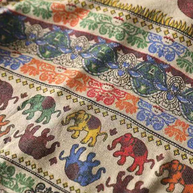 Buddha Stones Fall Elephant Pattern Knitted Cotton Women's Long Sleeve Sweater With Pockets