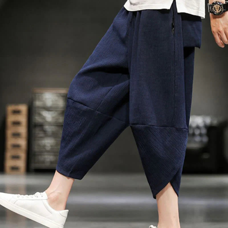 Buddha Stones Summer Solid Men's Cropped Pants With Pockets