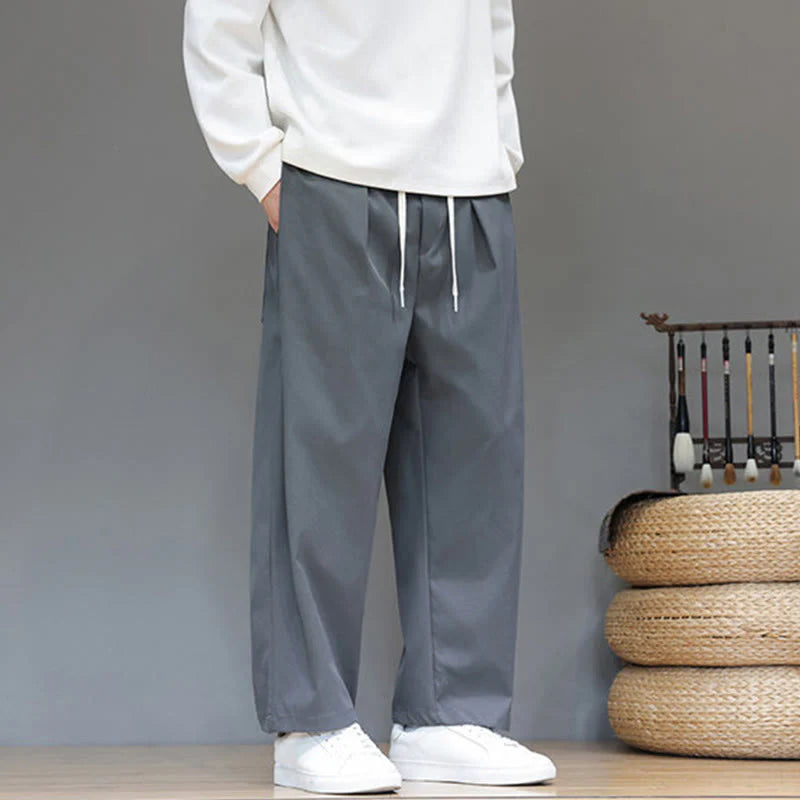 Buddha Stones Fall Solid Color Straight Leg Design Men's Harem Pants With Pockets