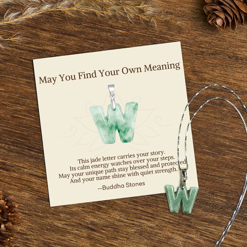 Buddha Stones May You Find Your Own Meaning Natural A-Z Letter Jade 925 Sterling Silver Chain Necklace Includes Gift Message Card