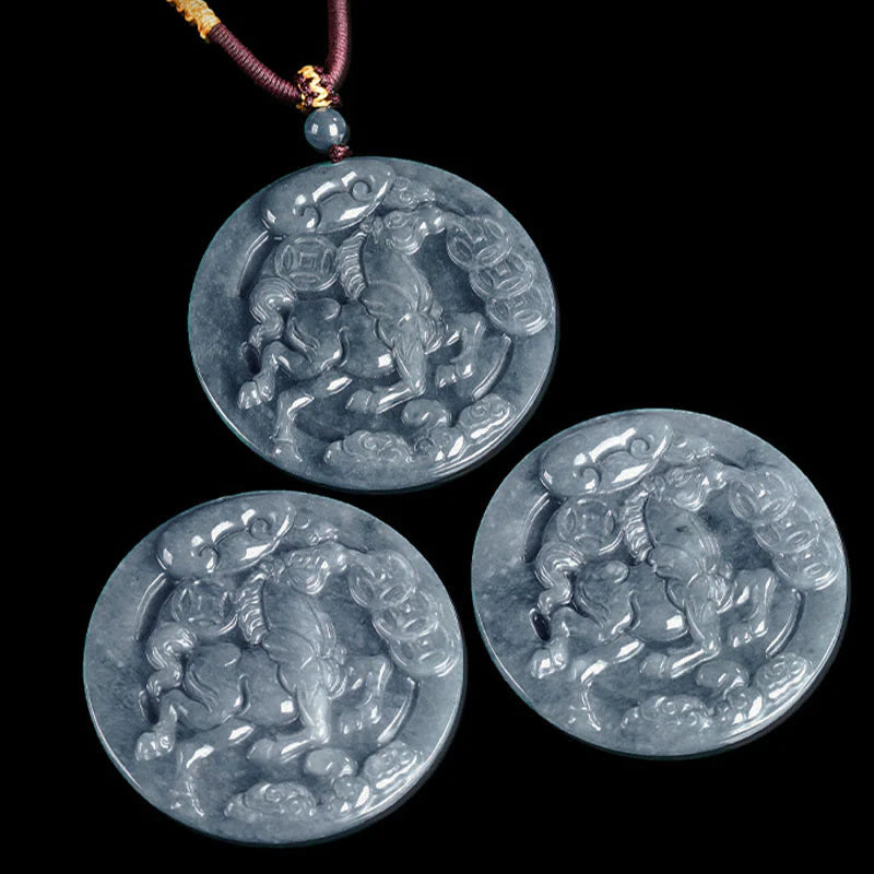 Buddha Stones Year Of The Horse Jade Prosperity Abundance Necklace Pendants