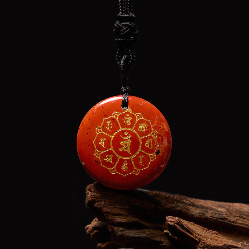 Buddha Stones Om Mani Padme Hum Natural Various Crystal Black Obsidian Strength Necklace Pendant