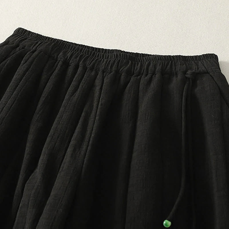 Buddha Stones Plain Cotton Polyester Thick Women's Pants With Pockets