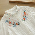 Buddha Stones Fall White Colorful Floral Embroidery Buttons Women's Cotton Long Sleeve Shirt