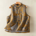 Buddha Stones Crane Flowers Branches Frog-Button Pattern Cotton Women's Sleeveless Vest Waistcoat
