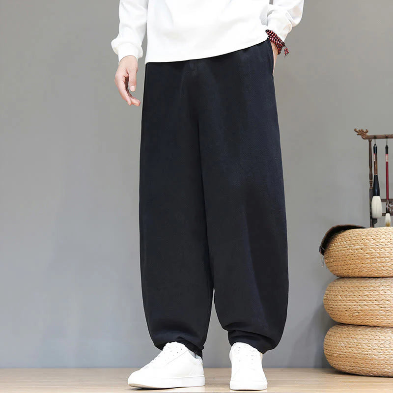 Buddha Stones Fall Sports Men's Pure Color Button Design Cotton Pants With Pockets