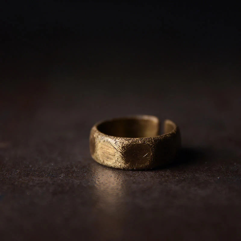 Buddha Stones Tibetan Simple Design Copper Brass Frosted Wealth Ring