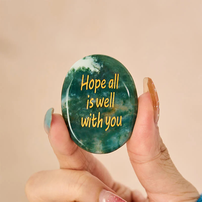Buddha Stones Hope All Is Well With You Natural Moss Agate Palm Stone Growth Crystal Decor