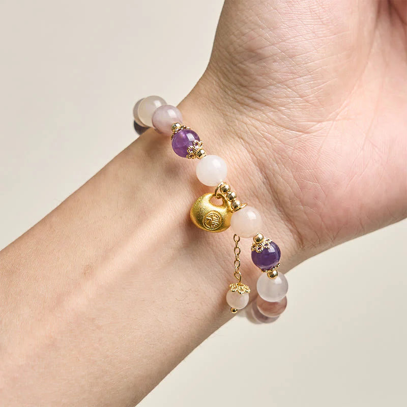 Buddha Stones Golden Silk Jade Fu Character Rabbit Ward Off Evil Spirits Bracelet