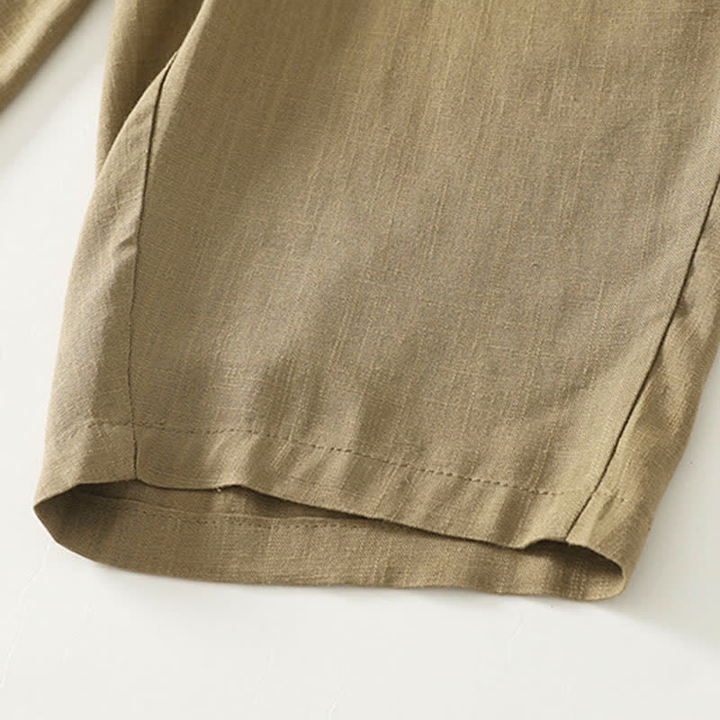 Buddha Stones Spring Solid Color Elastic Waist Cotton Women's Straight Leg Pants With Pockets