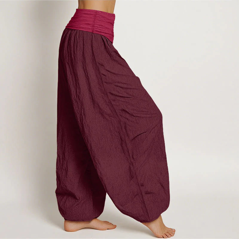 Buddha Stones Pure Cotton Plain Maroon Women's Elastic Waist Harem Pants
