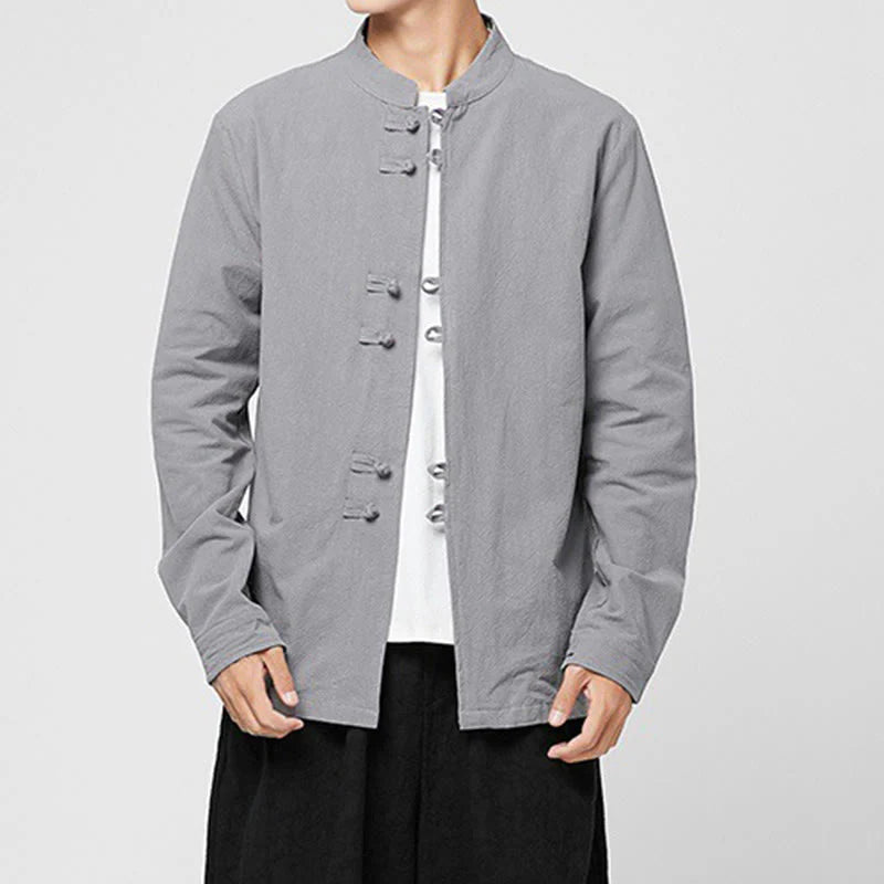 Buddha Stones Men's Frog-Button Dragon Pattern Cuffs Cotton Long Sleeve Shirt