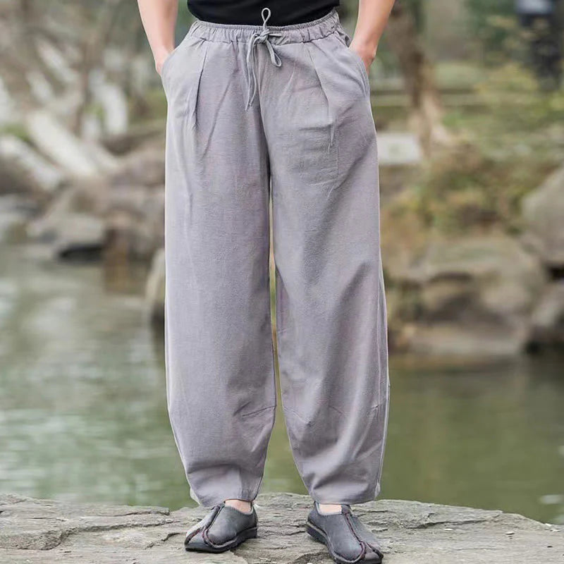 Buddha Stones Casual Simple Drawstring Men's Harem Pants With Pockets