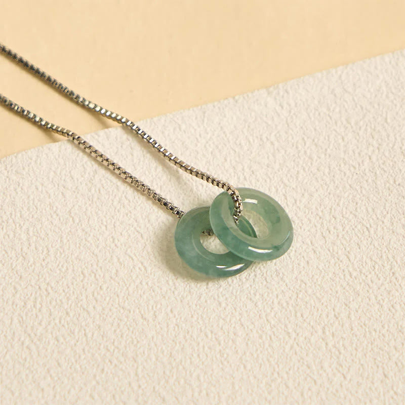 Buddha Stones Jade Double Peace Buckle Prosperity Necklace Pendant