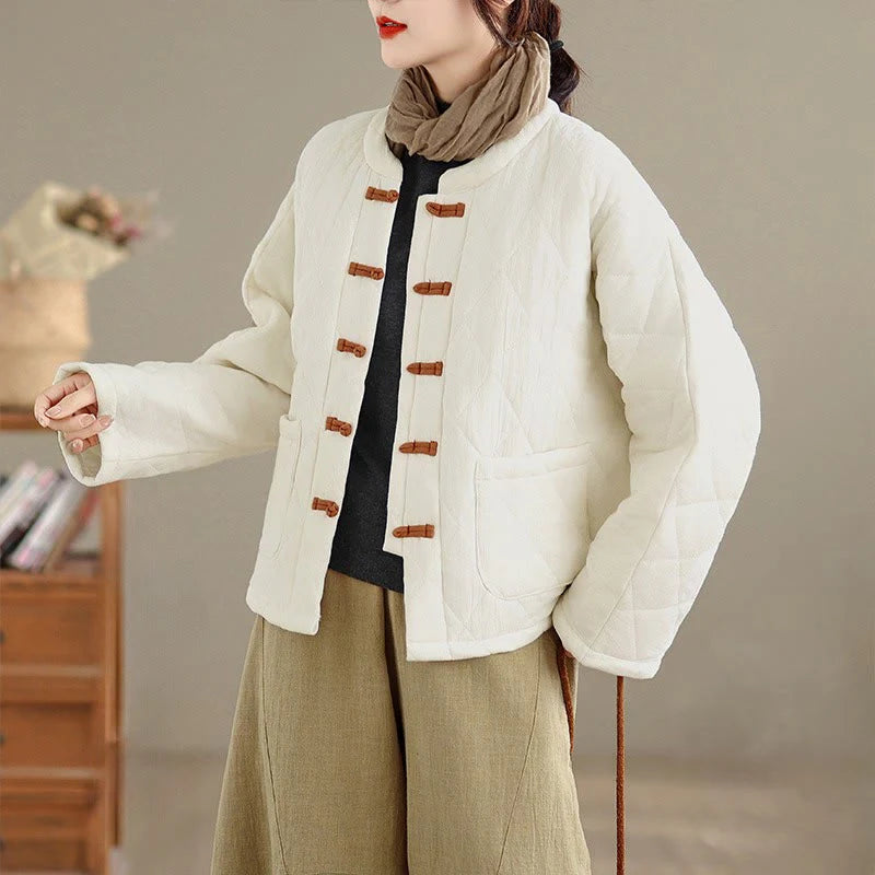 Buddha Stones Women's Plain Cotton-padded Tai Chi Zen Long Sleeve Jacket With Pockets
