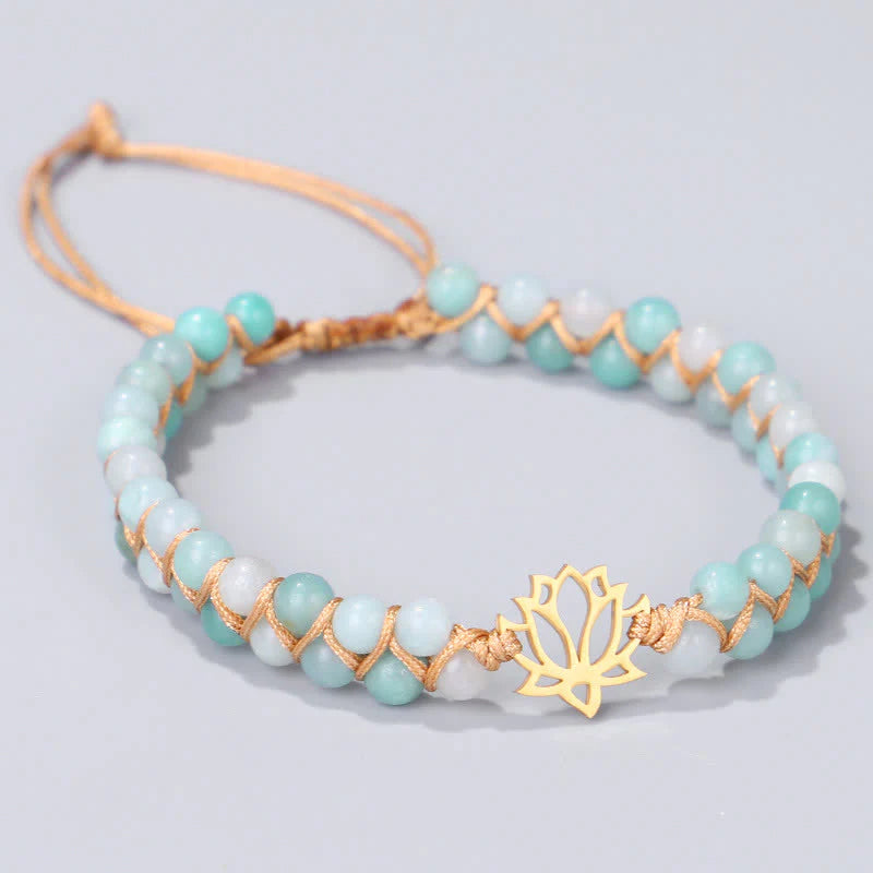 Buddha Stones Amazonite Beads Lotus Flower Balance Weave Bracelet (Extra 30% Off | USE CODE: FS30)