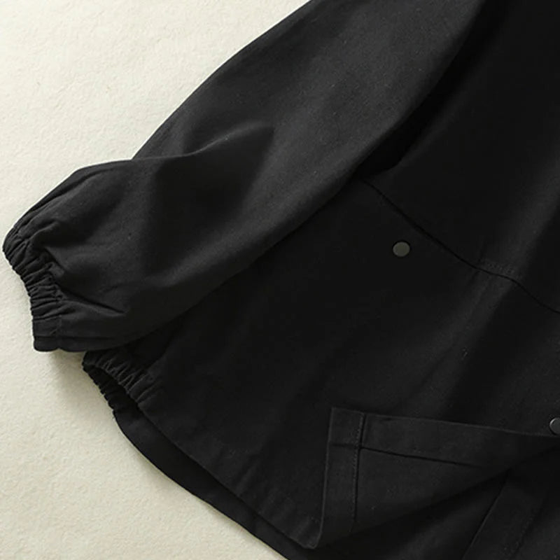 Buddha Stones Plain Button Design Stand Collar Women's Cotton Jacket