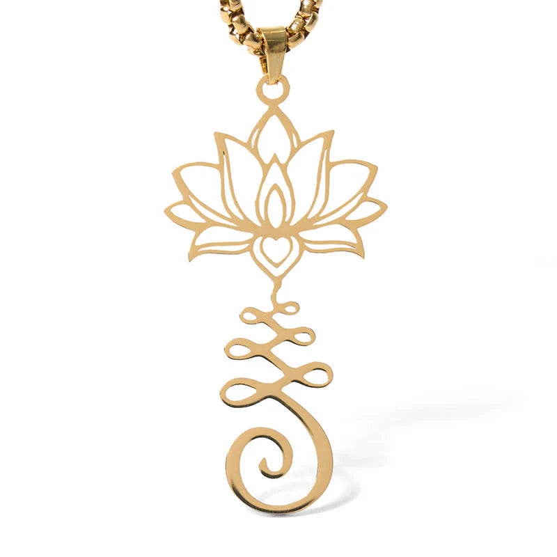 Buddha Stones Chakra Symbol Irregular Design Lotus Stainless Steel Enlightenment Necklace Pendant