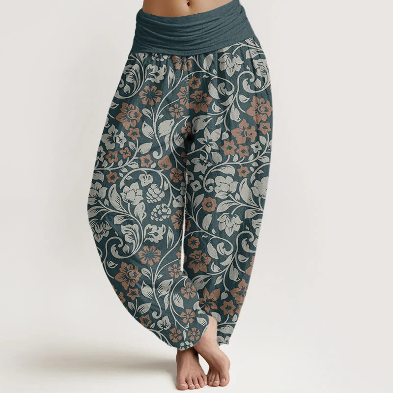 Buddha Stones Cotton Small Flowers Intertwining Branches Women's Elastic Waist Harem Pants
