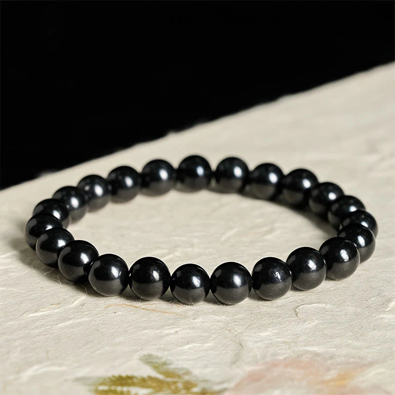Buddha Stones Round Authentic Shungite Stone Inner Strength Beaded Bracelet