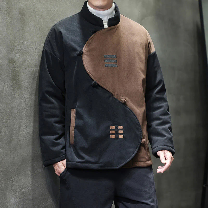 Buddha Stones Winter Yin Yang Tai Chi Corduroy Long Sleeve Men's Jacket With Pockets