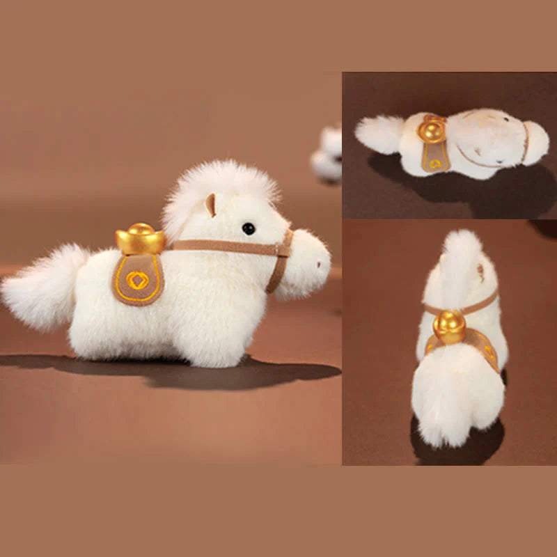 Buddha Stones Year Of The Horse Gold ingot Solid Color Plush Pony Hanging Decoration