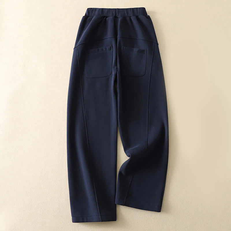 Buddha Stones Midnightblue Zipper Thermal Fleece-lined Women's Wide Leg Pants With Pockets