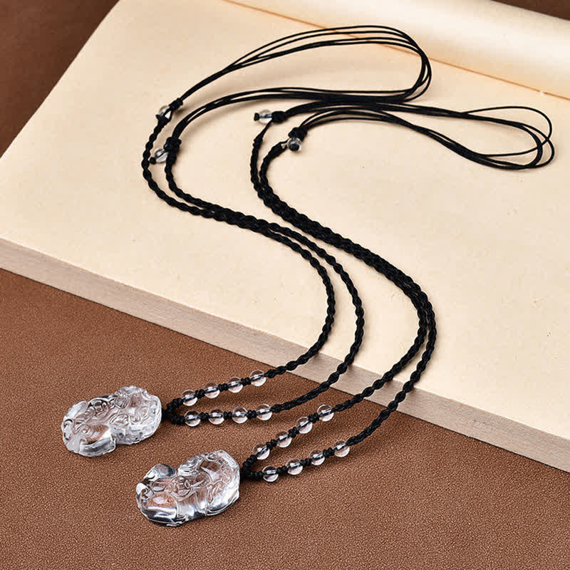 Buddha Stones Natural Clear Quartz Pixiu Clarity Beads Rope Necklace