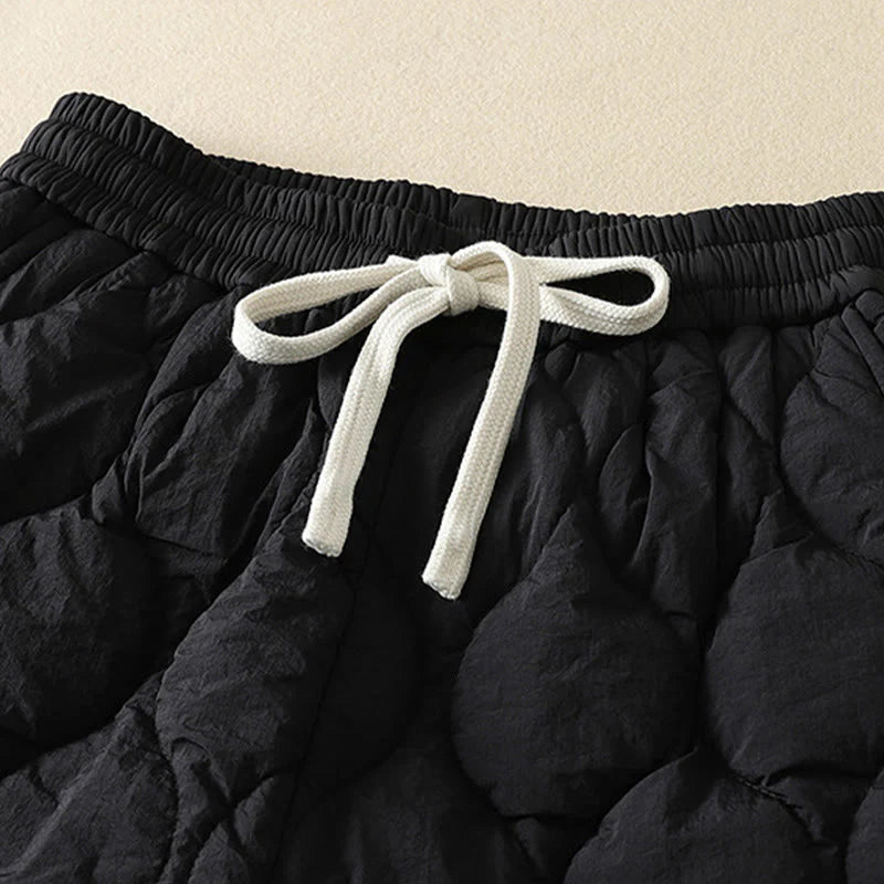 Buddha Stones Winter Curved Lines Elastic Waist Drawstring Patchwork Plaid Cotton Thermal Women's Pants With Pockets