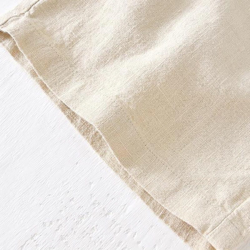 Buddha Stones Summer Solid Color Drawstring Elastic Waist Men's Cotton Linen Shorts With Pockets