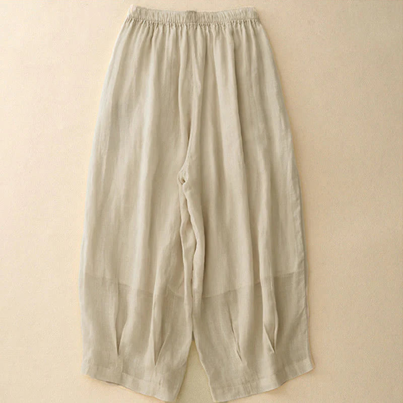 Buddha Stones Casual Loose Double Layer 7-8 Length Cropped Pants Women's Pants With Pockets