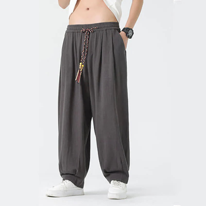 Buddha Stones Summer Drawstring Ankle Length Solid Color Men's Straight Leg Pants