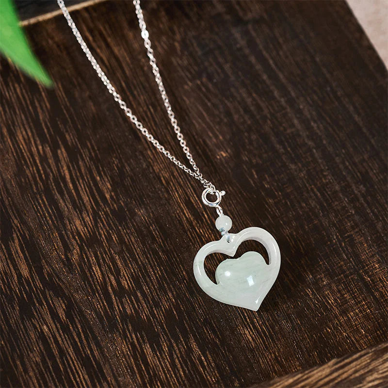 Buddha Stones Hollow Love Heart Jade Abundance Necklace Pendant