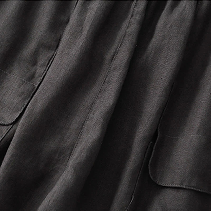Buddha Stones Summer Casual Plain Cotton Linen Women's Elasti Straight Shorts With Pockets