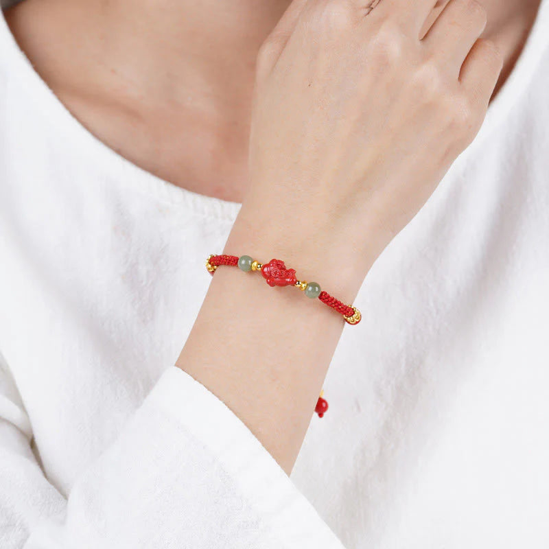 Buddha Stones Year Of The Horse Cinnabar Hetian Jade Red String Blessing Bracelet