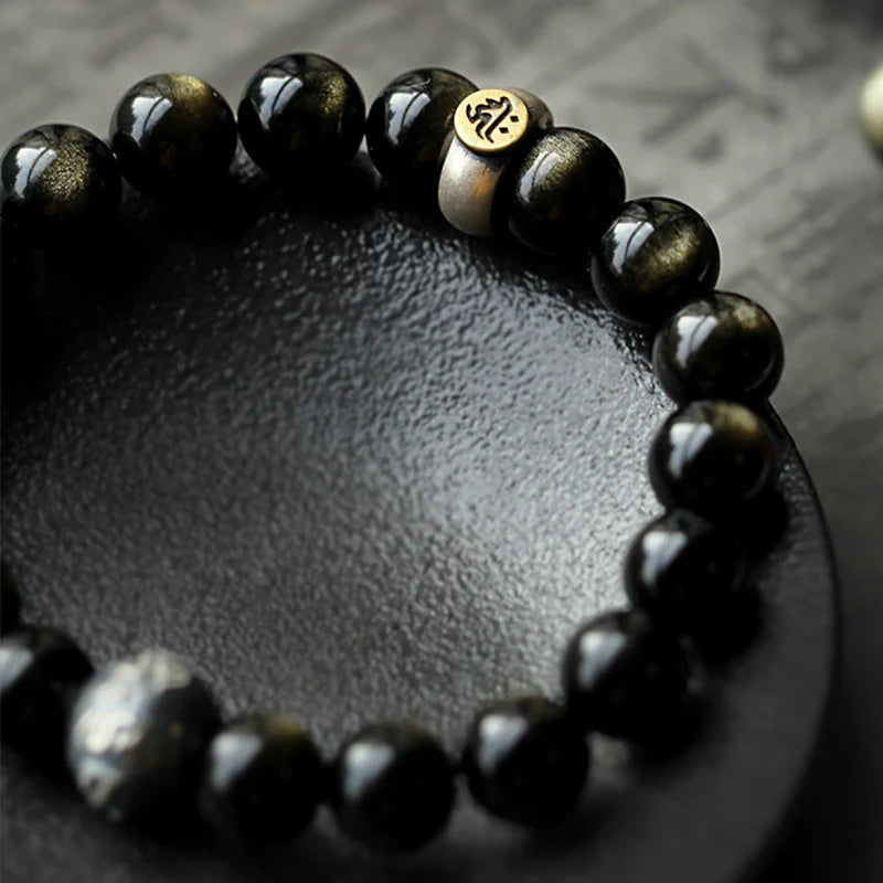 Buddha Stones Chinese Zodiac Natal Buddha Obsidian Purification Bracelet