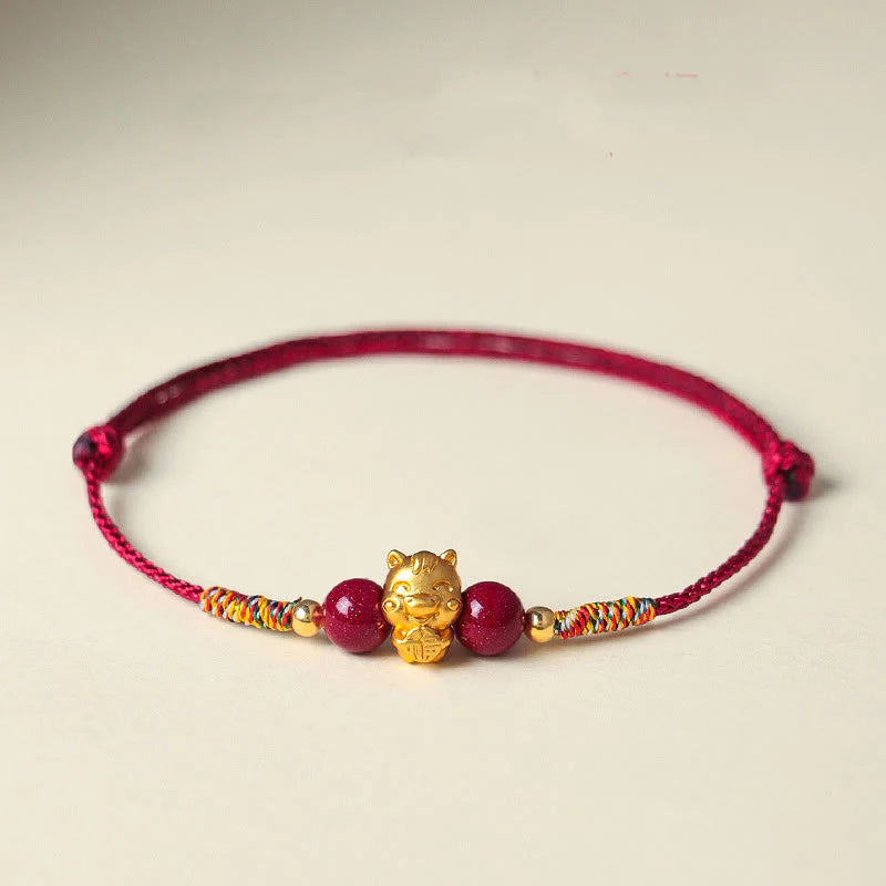 Buddha Stones 999 Sterling Silver Year of the Horse Fu Character Red String Cinnabar Luck Bracelet