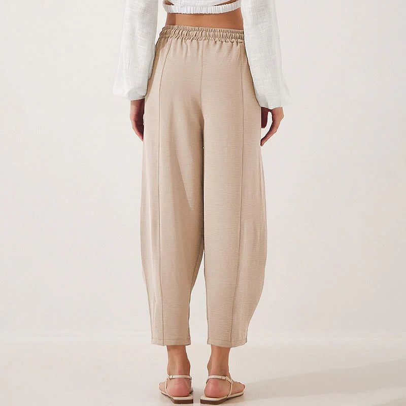 Buddha Stones Casual Plain Loose Drawstring Women's Polyester 7/8 Length Pants  With Pockets