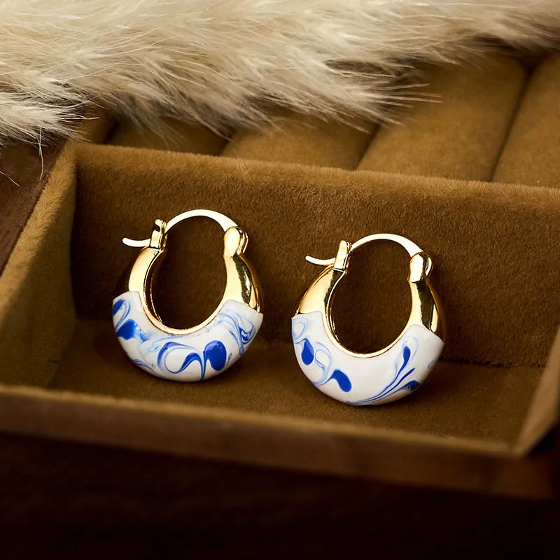 Buddha Stones Copper Plated 18k Gold Enamel Glaze Healing Luck U-shaped Earrings