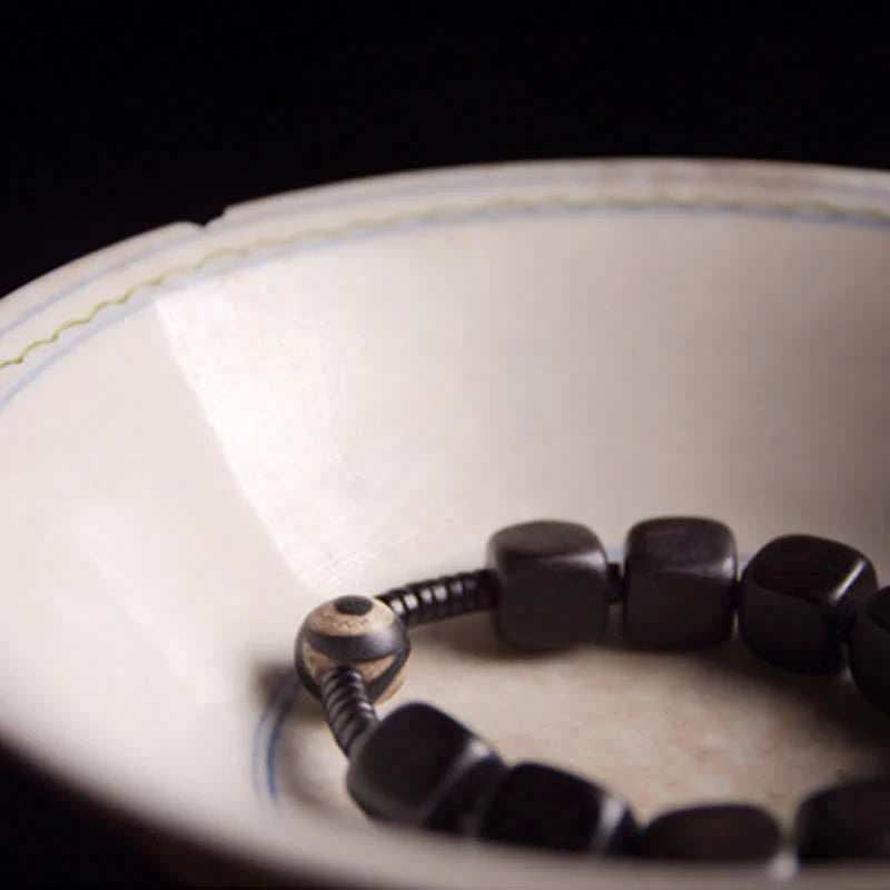 Buddha Stones Tibetan Ebony Wood Dzi Bead Strength Bracelet