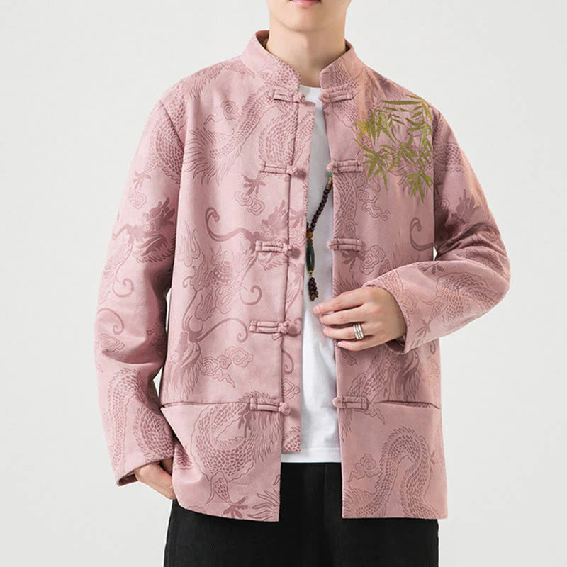 Buddha Stones Bamboo Dragon Frog-Button Desgin Long Sleeve Men's Jacket