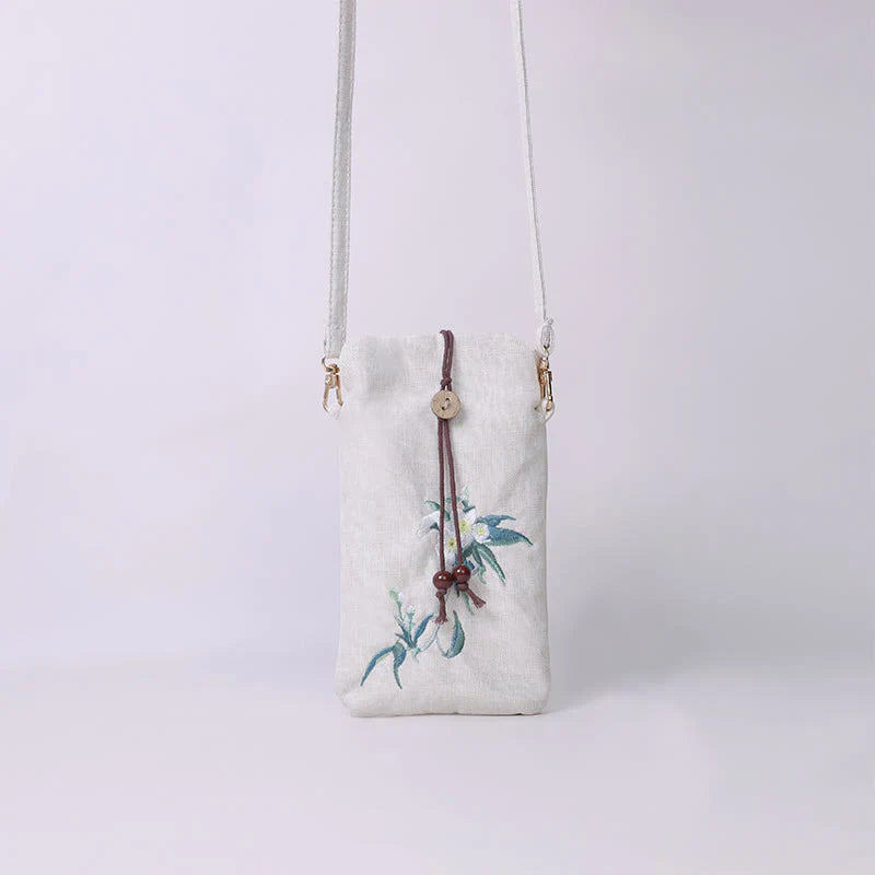 Buddha Stones Small Embroidered Flowers Crossbody Bag Shoulder Bag Cellphone Bag 11*20cm