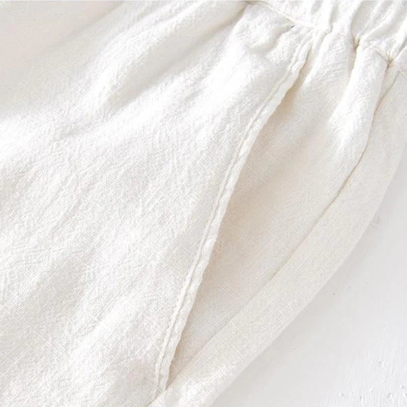 Buddha Stones Summer Solid Color Drawstring Elastic Waist Men's Cotton Linen Shorts With Pockets