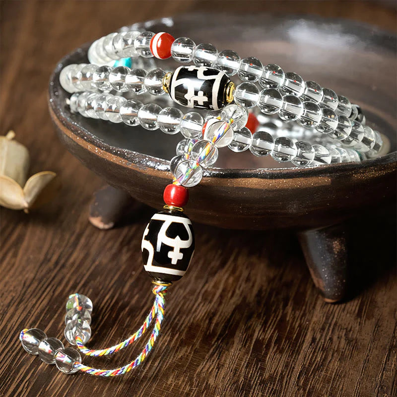 Buddha Stones 108 Beads Liuli Crystal Dzi Bead Agate Blessings Tassel Mala