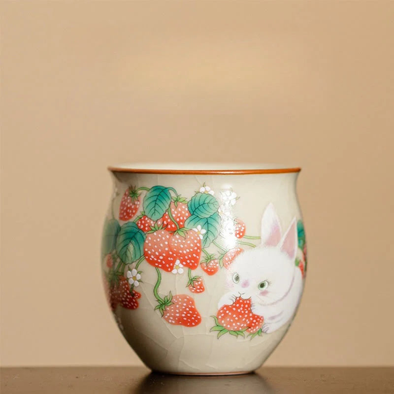 Buddha Stones Small Strawberry Rabbit Teacup Kung Fu Tea Cup 90ml With Gift Box