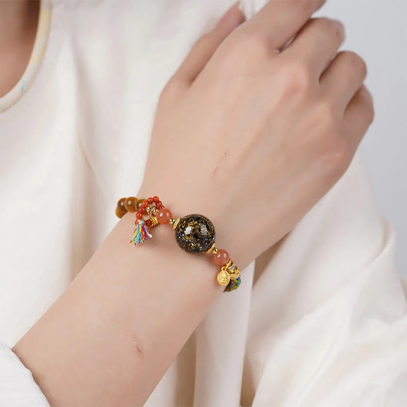 Buddha Stones Tibetan  Lacquer Bead Hand-woven Tiger Eye Stone Protection Bracelet