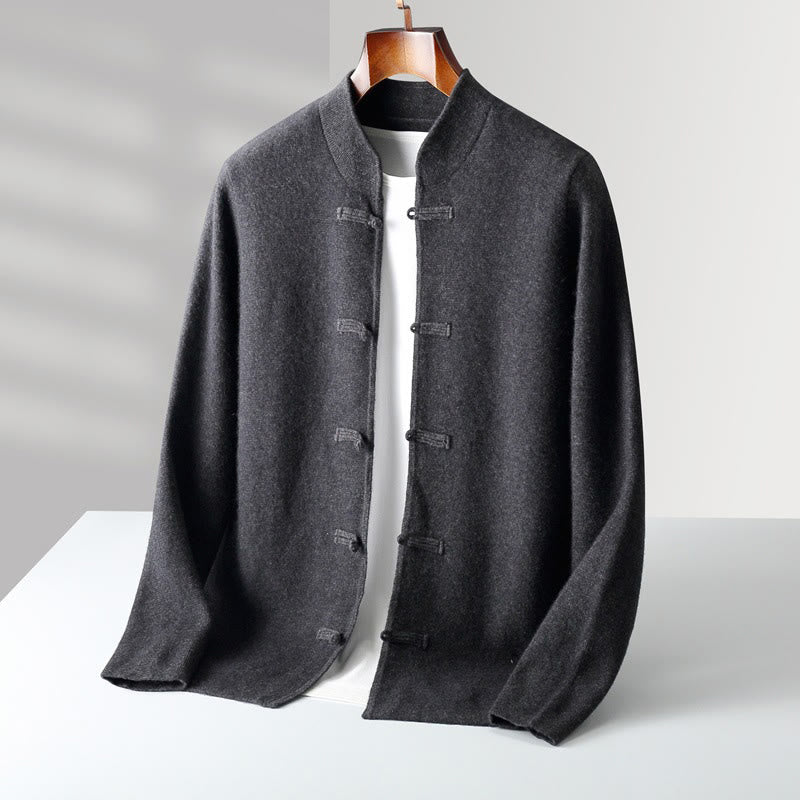 Buddha Stones Winter Solid Color Chinese Frog-Button Men's Wool Long Sleeve Sweater