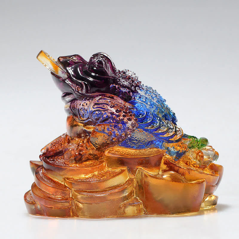 Buddha Stones Feng Shui Frog Handmade Liuli Crystal Art Piece Wealth Home Office Decoration