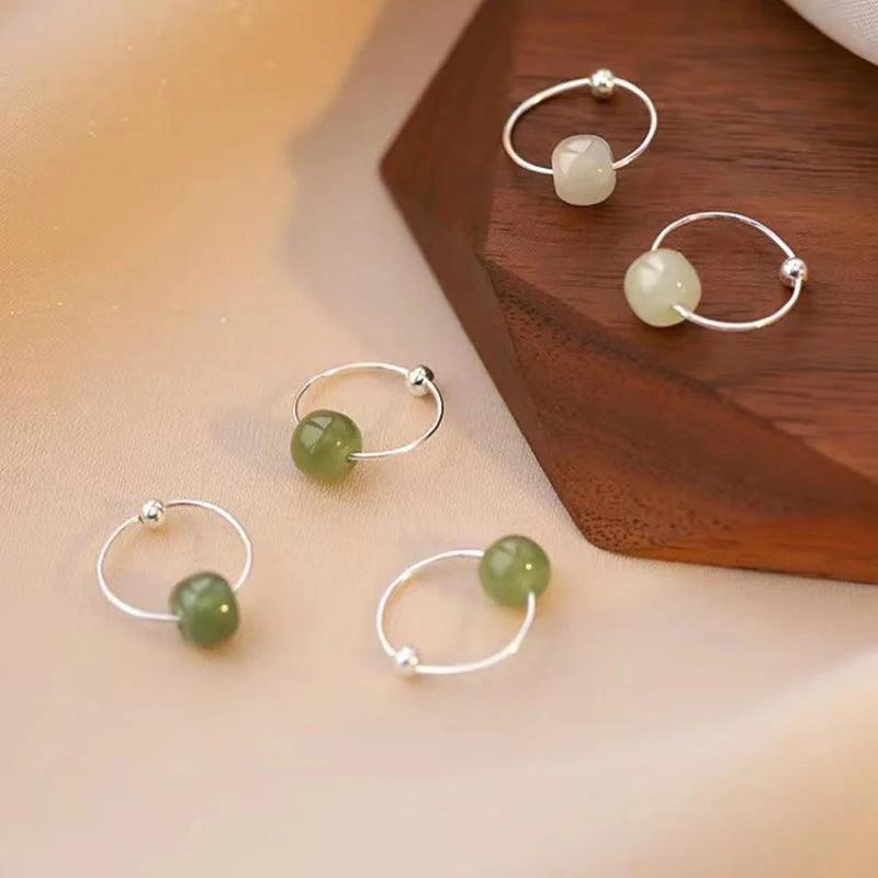 Buddha Stones 925 Sterling Silver Hetian Jade Bead Luck Earrings